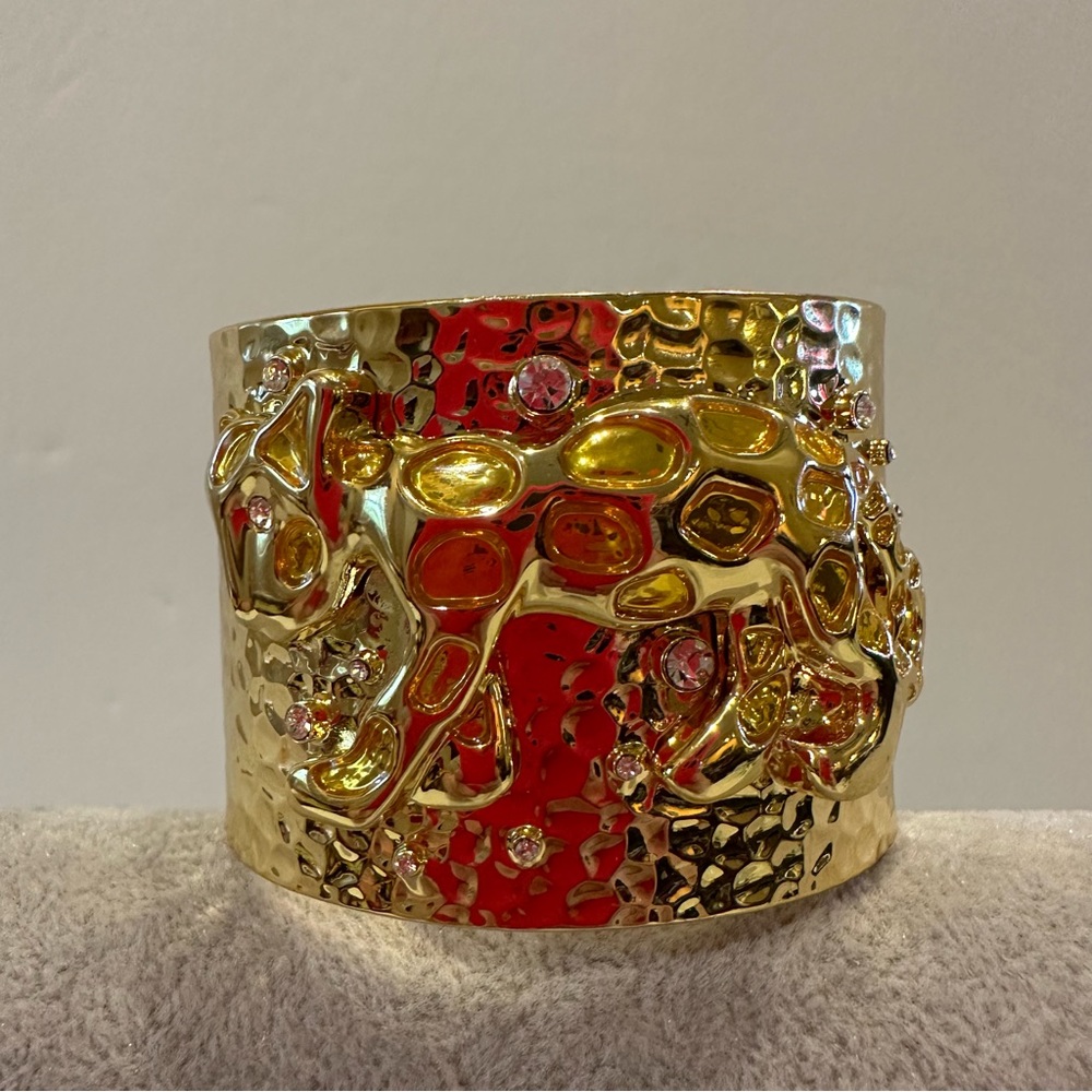 Lilly Pulitzer Gold Cheetah / Leopard Wide Cuff Bracelet w/ rhinestones